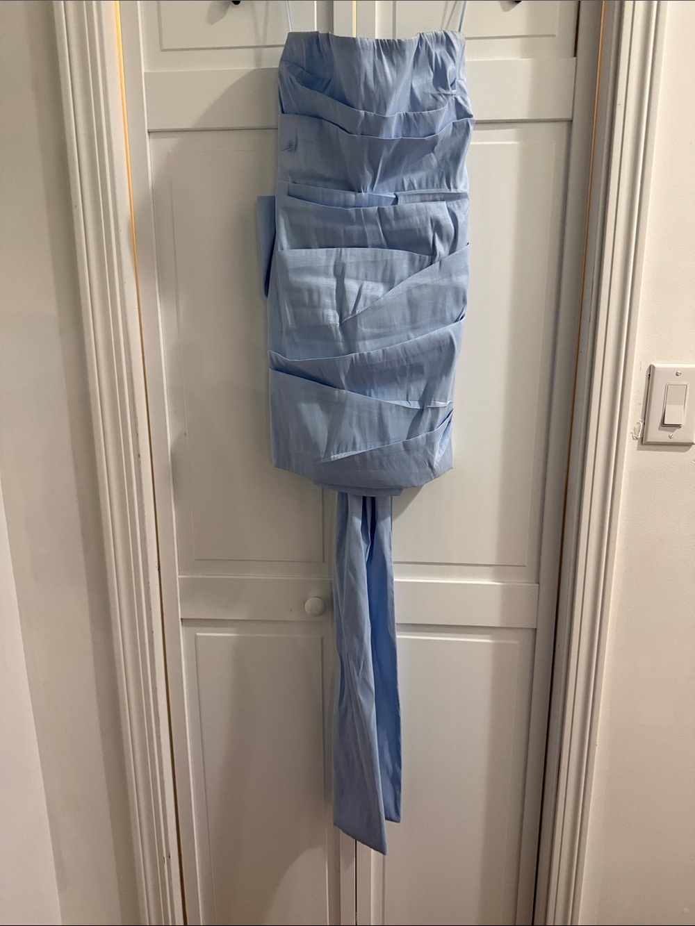 Strapless Light Blue Ruched Evening Dress